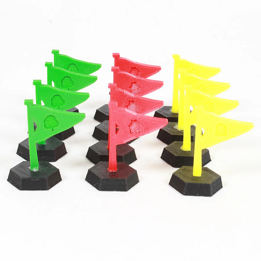 Dorfromantik Fahnen aus 3D-Druck als Spielhilfe zur Zielmarkierung