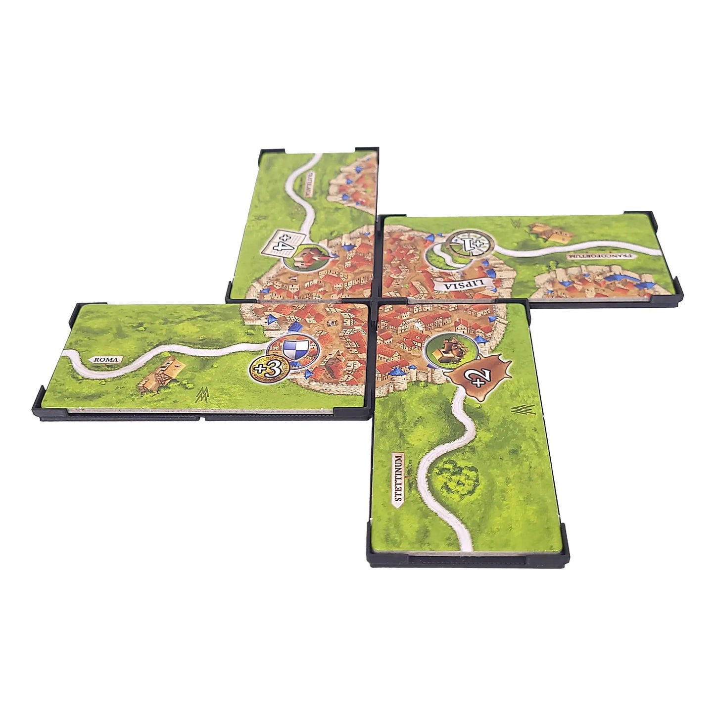 Carcassonne Erweiterung Märkte zu Leipzig – passender Gitteraufsatz für präzise Platzierung der Sonderplättchen