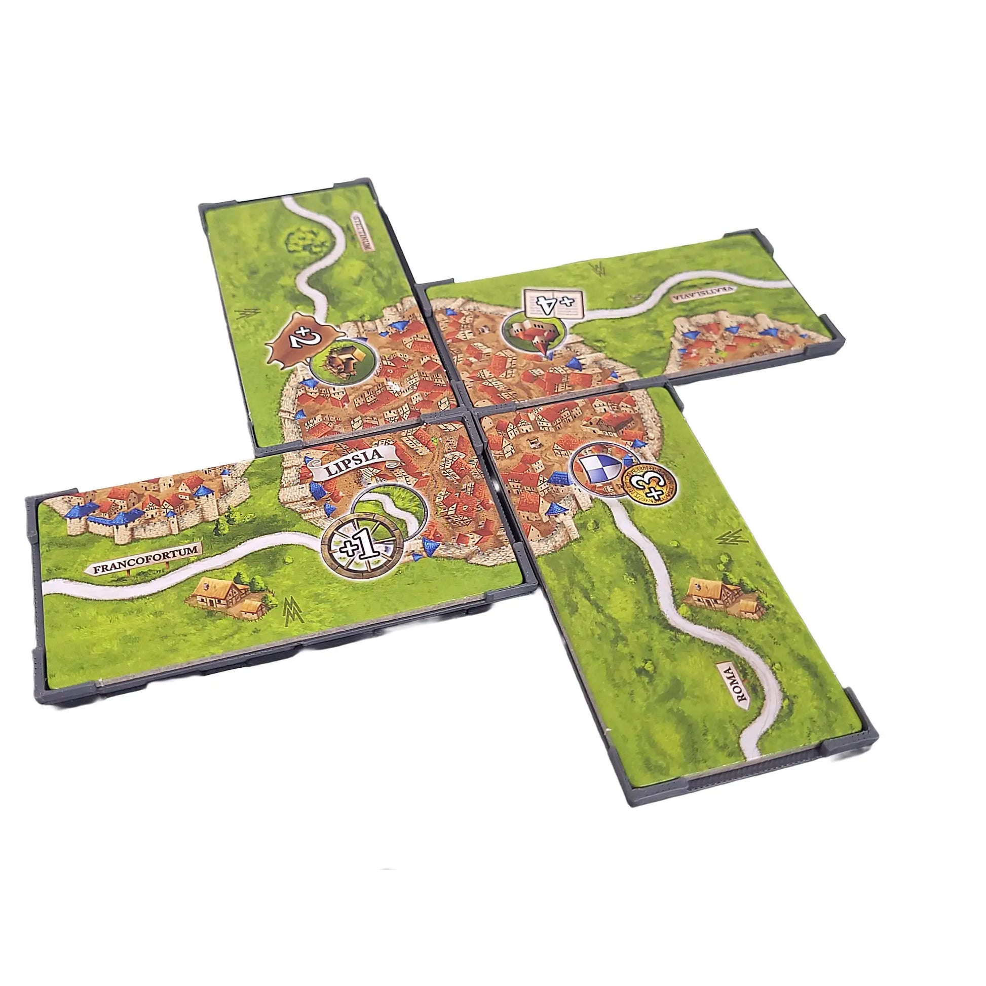 Carcassonne Erweiterung Märkte zu Leipzig – passender Gitteraufsatz für präzise Platzierung der Sonderplättchen