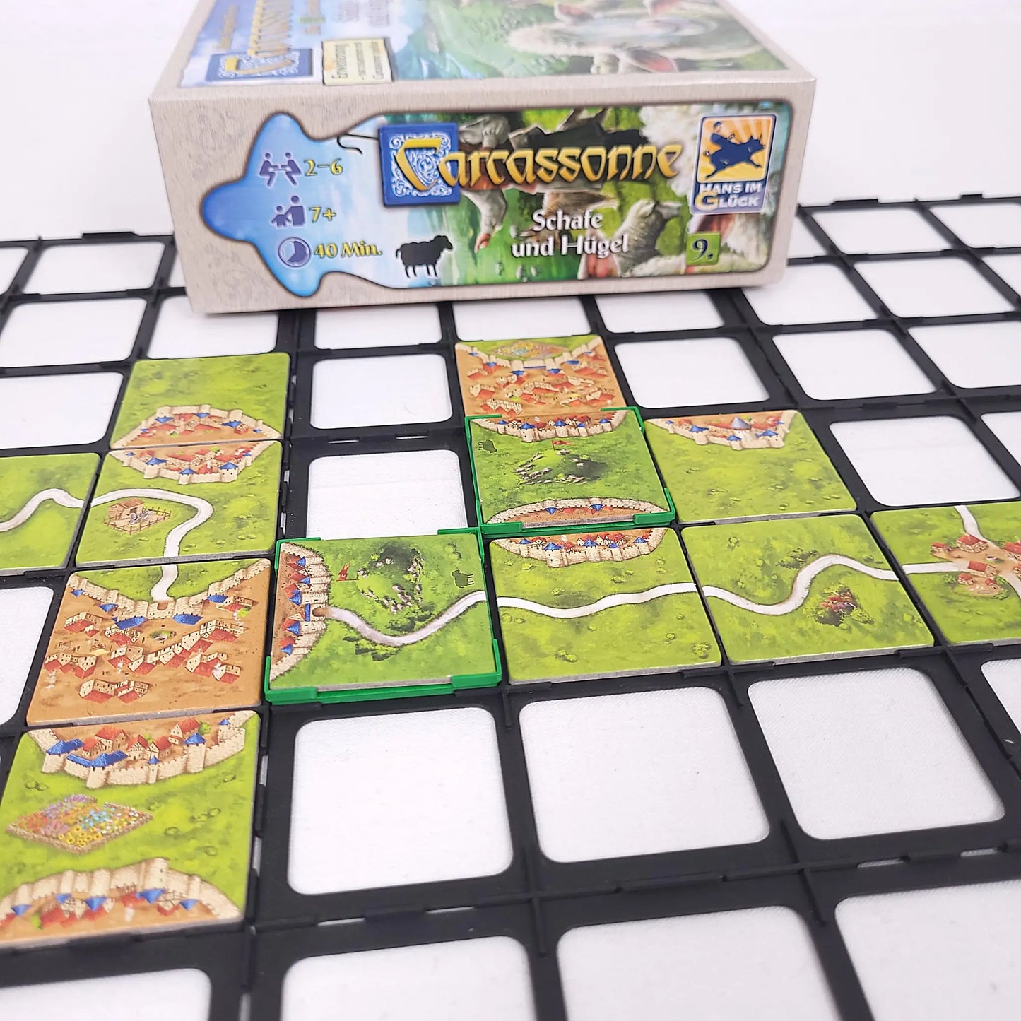 3D-gedruckte Gitteraufsätze für Carcassonne Schafe und Hügel, stabil und flexibel für sicheres Spielen.