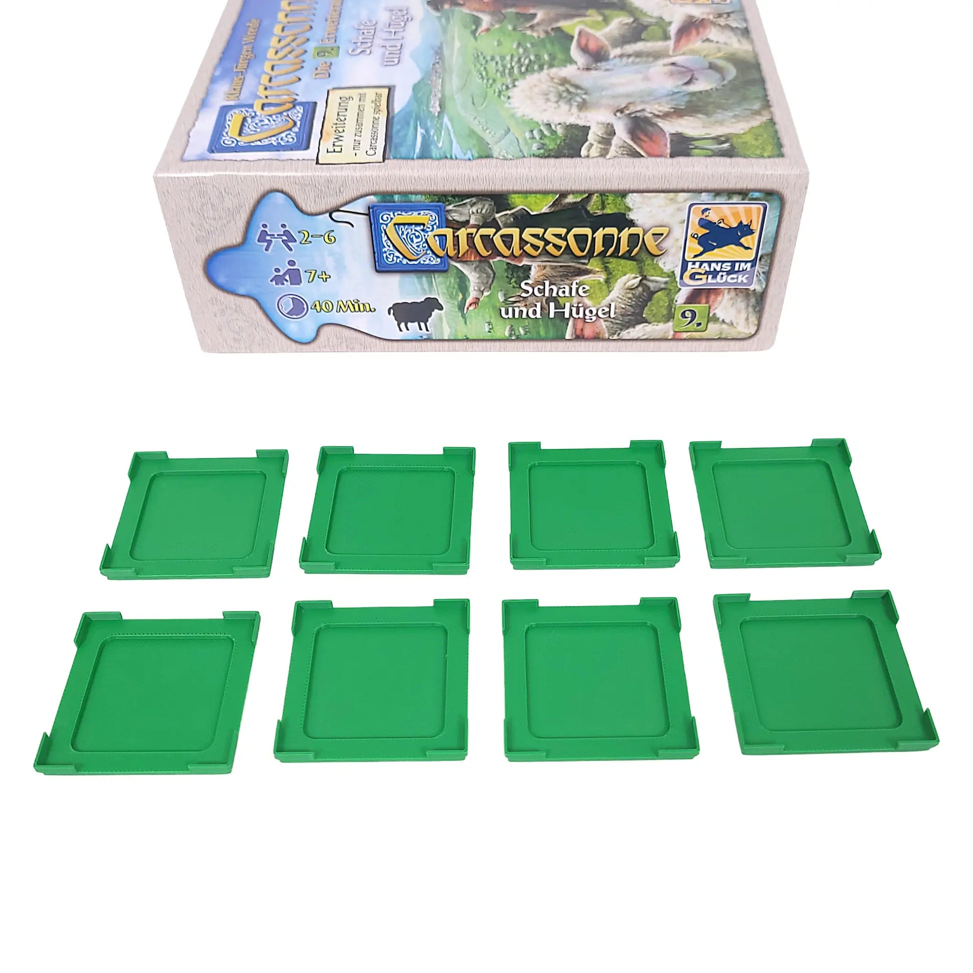 3D-gedruckte Gitteraufsätze für Carcassonne Schafe und Hügel, stabil und flexibel für sicheres Spielen.