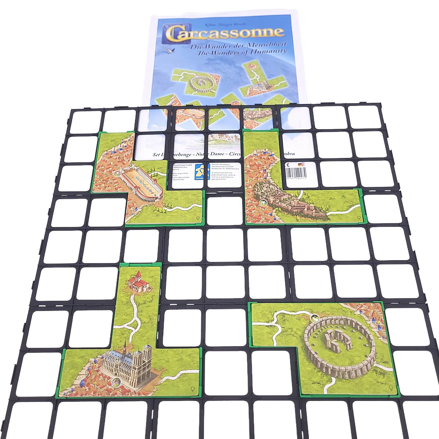 Gitteraufsatz für Carcassonne – passend zur Erweiterung „Wunder der Menschheit (1)“ zur sicheren Platzierung großer Plättchen
