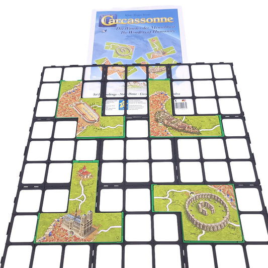 Gitteraufsatz für Carcassonne – passend zur Erweiterung „Wunder der Menschheit (1)“ zur sicheren Platzierung großer Plättchen