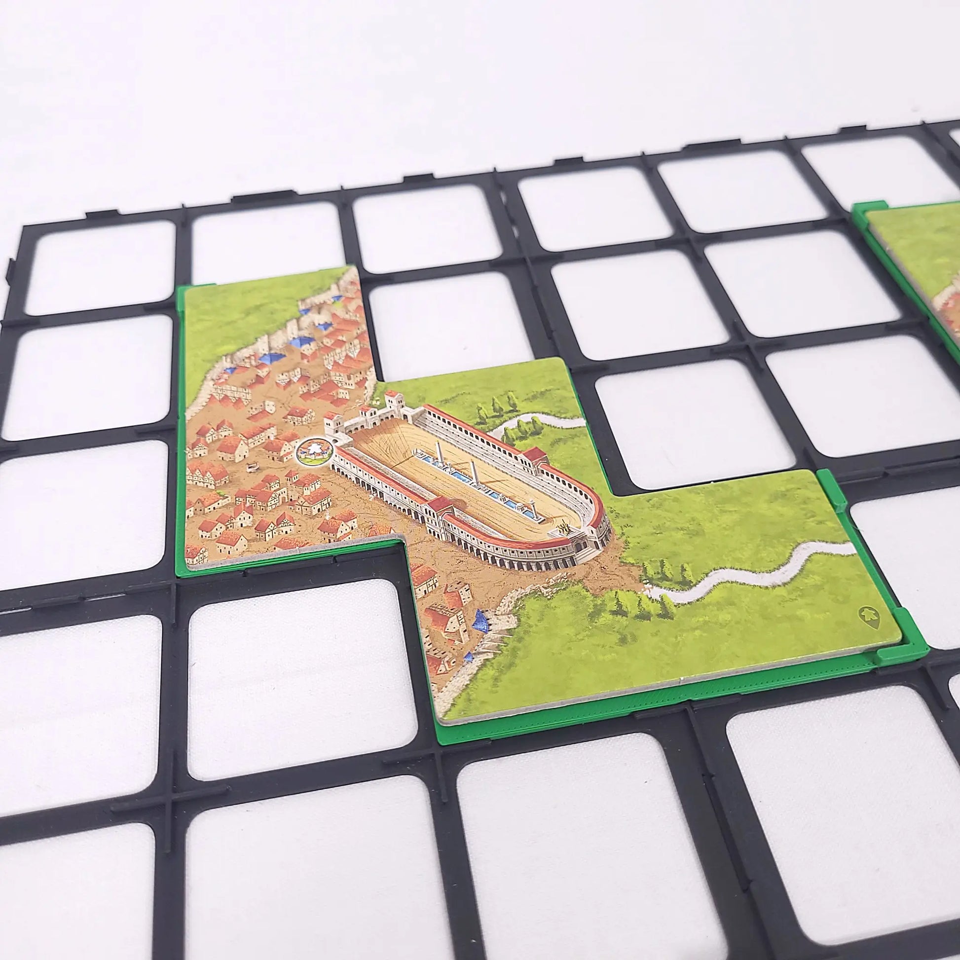 Gitteraufsatz für Carcassonne – passend zur Erweiterung „Wunder der Menschheit (1)“ zur sicheren Platzierung großer Plättchen