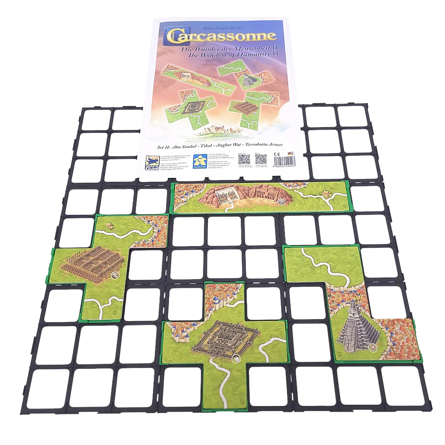 Gitteraufsatz für Carcassonne – passend zur Erweiterung „Wunder der Menschheit (2)“ zur sicheren Platzierung großer Plättchen