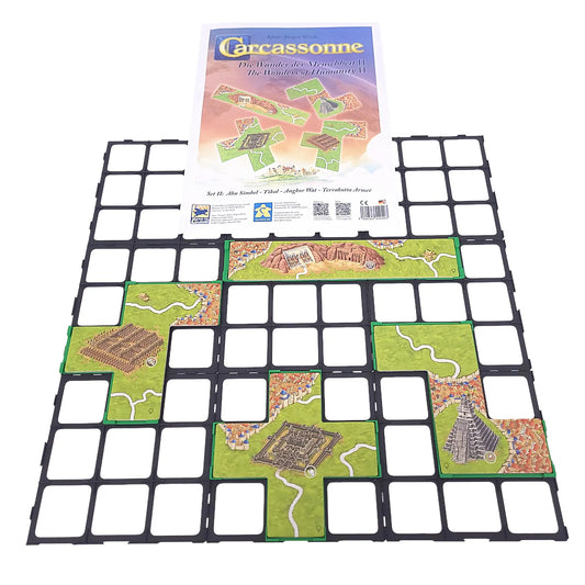 Gitteraufsatz für Carcassonne – passend zur Erweiterung „Wunder der Menschheit (2)“ zur sicheren Platzierung großer Plättchen