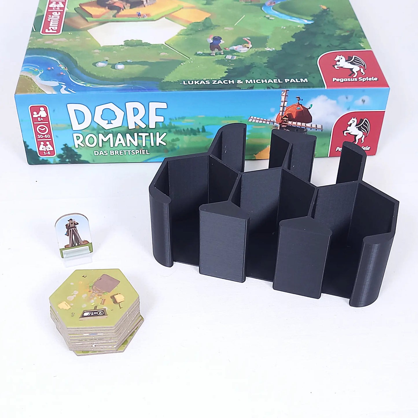 Praktischer Plättchenturm für Dorfromantik – 5 Fächer für Auftrags- und Landschaftskarten