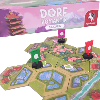 Detailaufnahme der 3D-gedruckten Fahnen für Dorfromantik Sakura