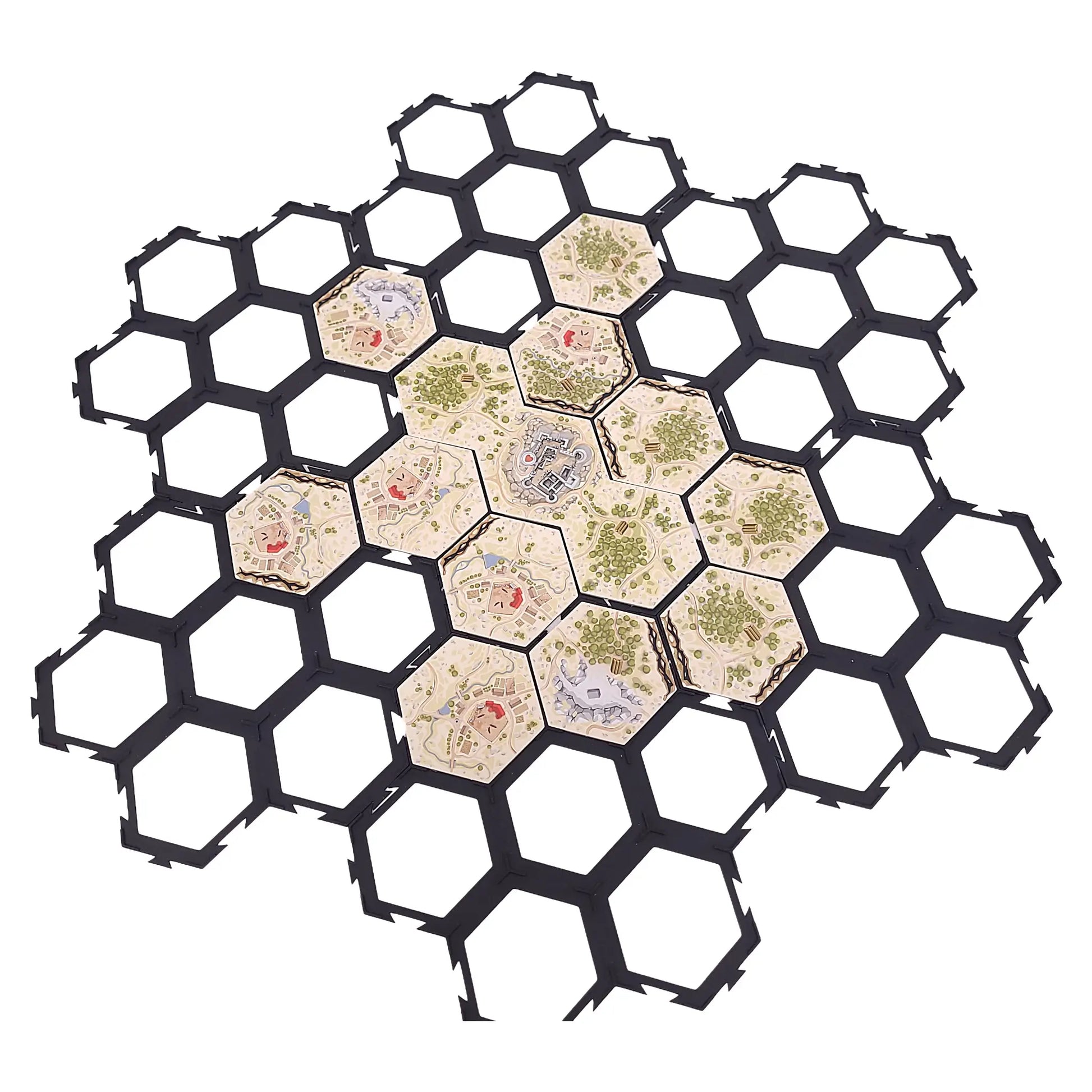 Spielgitter passend für Karak 2, ideal zur stabilen Ablage der sechseckigen Plättchen auf dem Spieltisch.