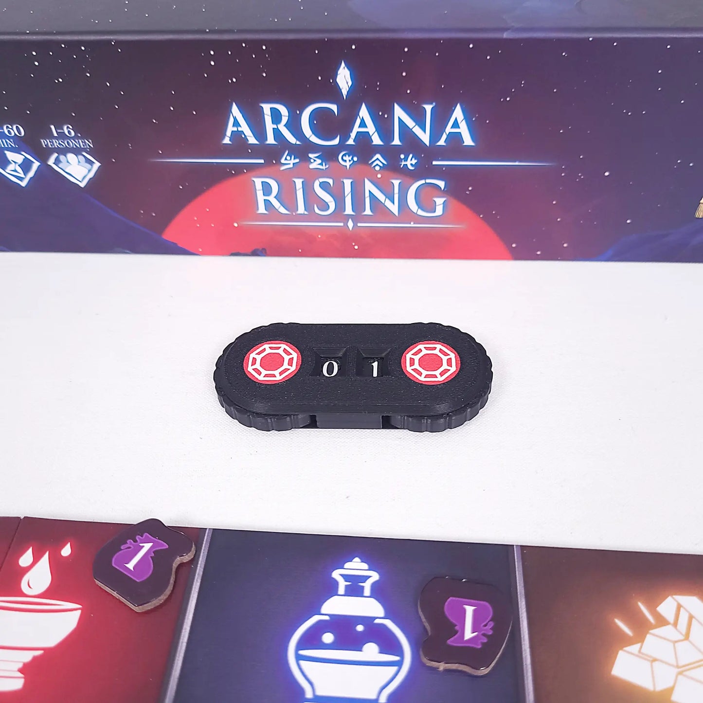 Siegpunktzahler für Arcana Rising – zwei separate Ziffernräder im 3D-Druck