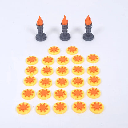 Zubehör-Set Andor Junior: Sonnentoken und Fackeln als Ersatzmarker