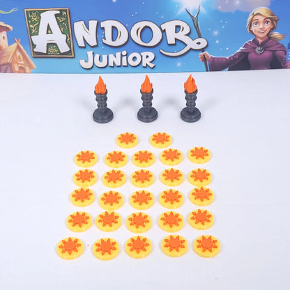 Zubehör-Set Andor Junior: Sonnentoken und Fackeln als Ersatzmarker